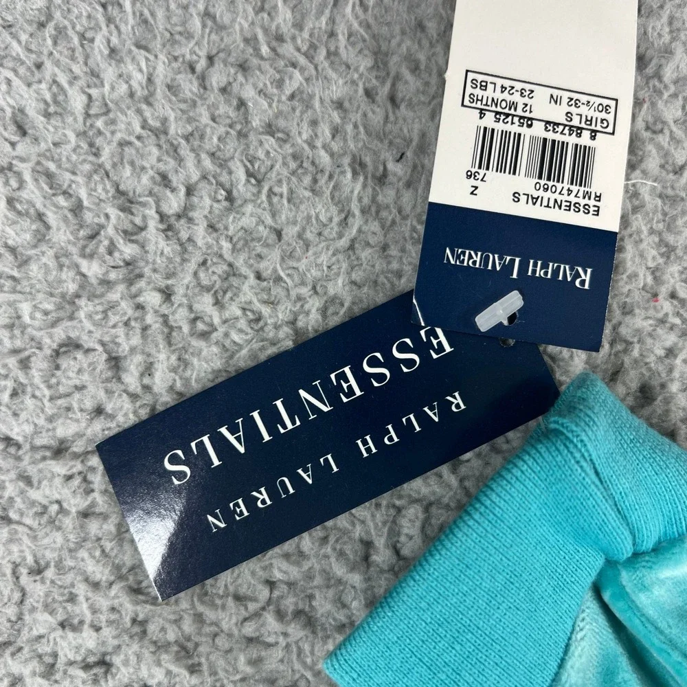 Ralph Lauren Tracksuit Girls 12M Turquoise Velour Hoodie and Pants Set Vintage